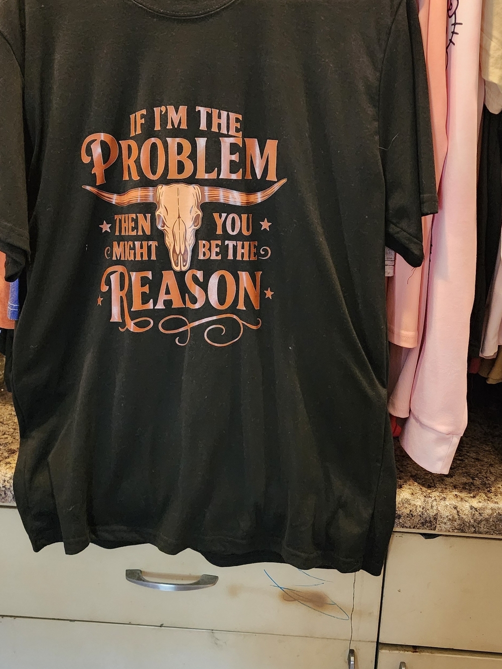 Black Graphic Tee "If I'm the Problem" with Bull Skull Size Large New